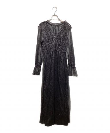 中古・古着通販】Ameri (アメリ) GLITTER FRILL COLLAR DRESS ブラック