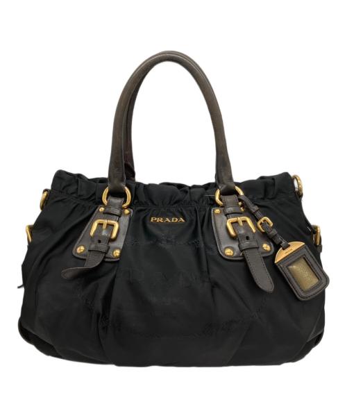 PRADA（プラダ）PRADA (プラダ) ロゴジャガードナイロントートバッグ ブラック×ブラウンの古着・服飾アイテム
