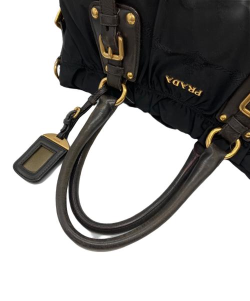 PRADA（プラダ）PRADA (プラダ) ロゴジャガードナイロントートバッグ ブラック×ブラウンの古着・服飾アイテム