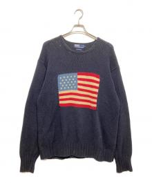 POLO RALPH LAUREN（ポロ・ラルフローレン）の古着「星条旗コットンニット」｜ネイビー