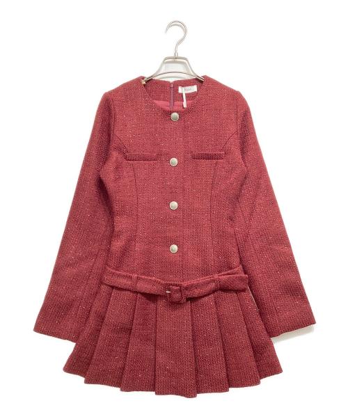 darich（ダーリッチ）Darich (ダーリッチ) ボックスプリーツツイードミニワンピース レッド サイズ:Free 未使用品の古着・服飾アイテム