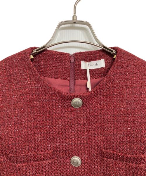 darich（ダーリッチ）Darich (ダーリッチ) ボックスプリーツツイードミニワンピース レッド サイズ:Free 未使用品の古着・服飾アイテム