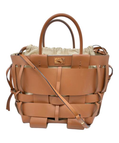 ZANCHETTI（ザンケッティー）ZANCHETTI (ザンケッティー) WOVEN MIDI SHOPPER / 2WAYショルダーバッグ ブラウンの古着・服飾アイテム
