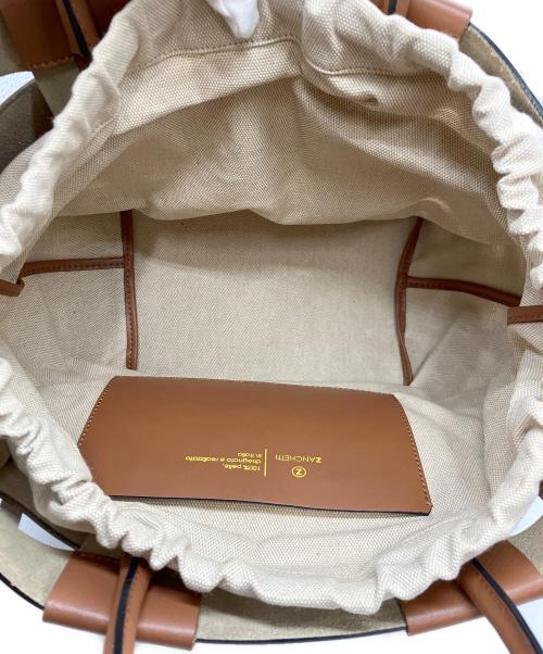ZANCHETTI（ザンケッティー）ZANCHETTI (ザンケッティー) WOVEN MIDI SHOPPER / 2WAYショルダーバッグ ブラウンの古着・服飾アイテム