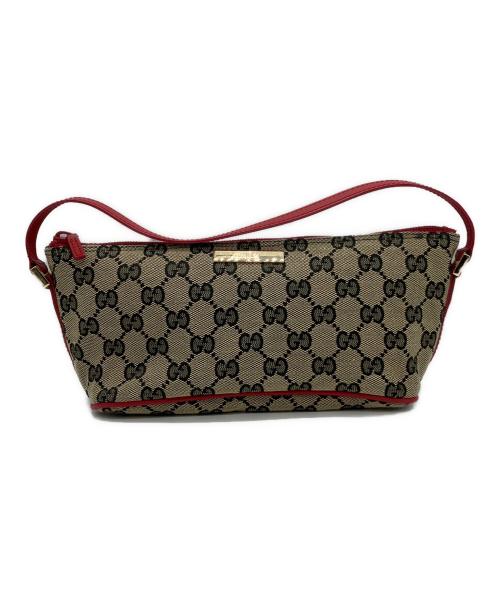 GUCCI（グッチ）GUCCI (グッチ) アクセサリーポーチ ベージュ×レッドの古着・服飾アイテム