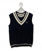 FRED PERRYフレッドペリー）の古着「Striped Trim V-Neck Tank Vest」｜ホワイト×ブラック