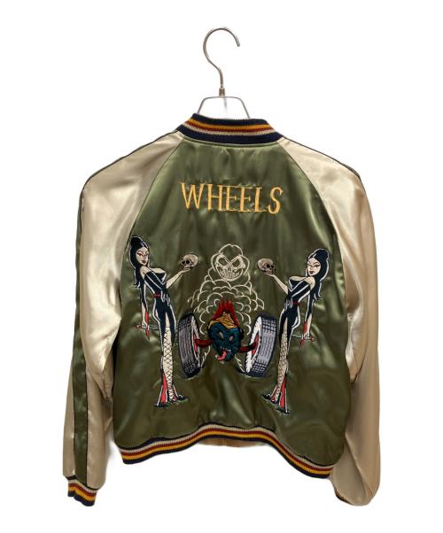 東洋エンタープライズ（トウヨウエンタープライズ）東洋エンタープライズ (トウヨウエンタープライズ) WHEELS JAPAN × GOLD TIGER スカジャン　TT15110　金虎 髑髏 グリーン×ゴールド サイズ:XLの古着・服飾アイテム
