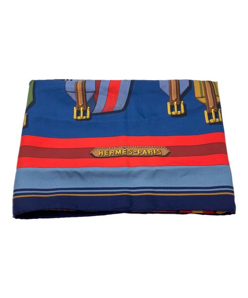 HERMES（エルメス）HERMES (エルメス) カレ90 J.METZ Les Sangles ブルーの古着・服飾アイテム