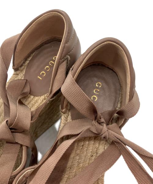 GUCCI（グッチ）GUCCI (グッチ) GGマーモントレースアップ エスパドリーユ ウェッジソール　573023 ピンク×ベージュ サイズ:34 1/2の古着・服飾アイテム