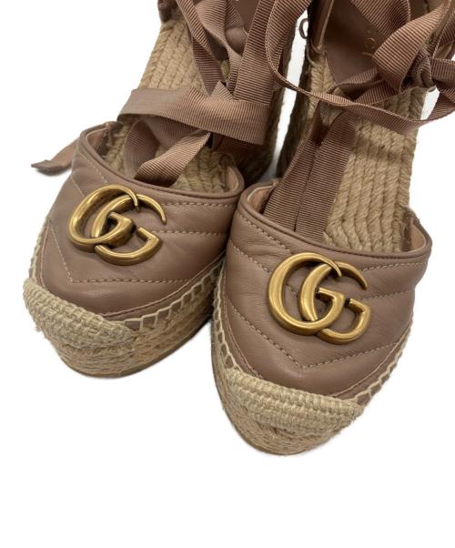 GUCCI（グッチ）GUCCI (グッチ) GGマーモントレースアップ エスパドリーユ ウェッジソール　573023 ピンク×ベージュ サイズ:34 1/2の古着・服飾アイテム