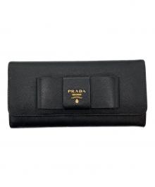 PRADA（プラダ）の古着「リボンモチーフロングウォレット　サフィアーノ　1M1132」｜ブラック