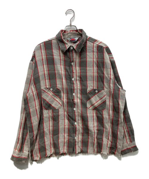 SAINT MICHAEL（セントマイケル）SAINT MICHAEL (セントマイケル) SHERMER ACADEMY (シャーマーアカデミー) SA-FRANNEL SHIRT グレー×レッド サイズ:Lの古着・服飾アイテム