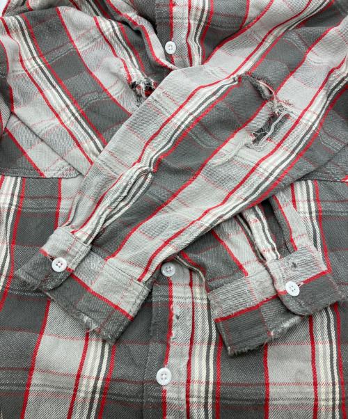 SAINT MICHAEL（セントマイケル）SAINT MICHAEL (セントマイケル) SHERMER ACADEMY (シャーマーアカデミー) SA-FRANNEL SHIRT グレー×レッド サイズ:Lの古着・服飾アイテム