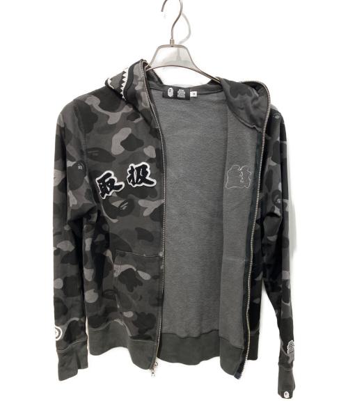 A BATHING APE（アベイシングエイプ）A BATHING APE (アベイシングエイプ) BlackEyePatch (ブラックアイパッチ) カモシャークフルジップフーディー　001ZPK231902C ブラック サイズ:Mの古着・服飾アイテム