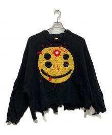 SAINT MICHAEL（セントマイケル）の古着「CP CREW KNITSMILEダメージ加工ニット」｜ブラック