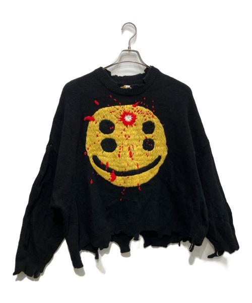 SAINT MICHAEL（セントマイケル）SAINT MICHAEL (セントマイケル) CP CREW KNITSMILEダメージ加工ニット ブラック サイズ:XLの古着・服飾アイテム