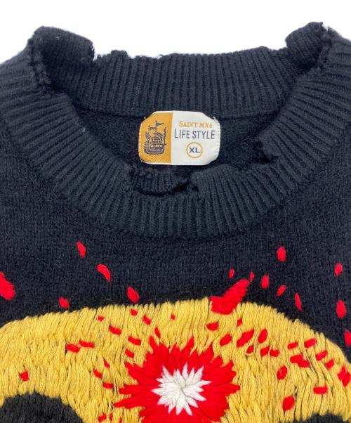 SAINT MICHAEL（セントマイケル）SAINT MICHAEL (セントマイケル) CP CREW KNITSMILEダメージ加工ニット ブラック サイズ:XLの古着・服飾アイテム