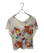 Christian Dior BOUTIQUEクリスチャン ディオールブティック）の古着「フローラルプリント Vネック半袖Tシャツ」｜アイボリー
