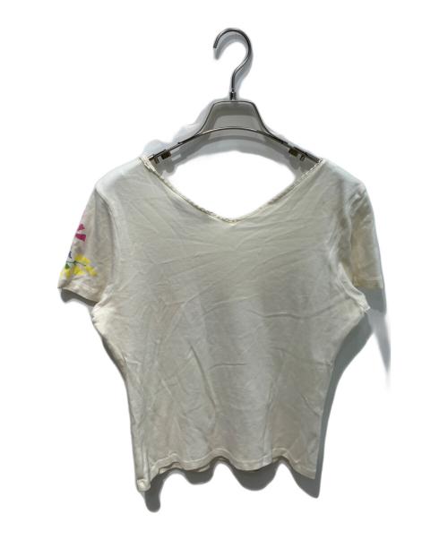 Christian Dior BOUTIQUE（クリスチャン ディオールブティック）Christian Dior BOUTIQUE (クリスチャン ディオールブティック) フローラルプリント Vネック半袖Tシャツ アイボリー サイズ:46の古着・服飾アイテム