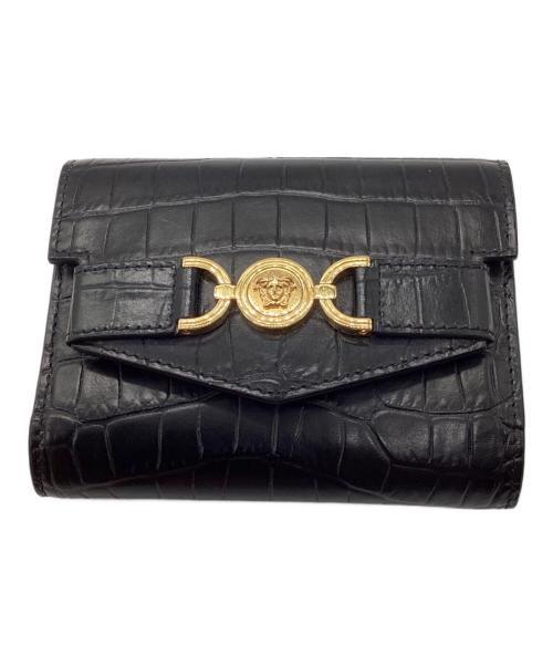 VERSACE（ヴェルサーチェ）VERSACE (ヴェルサーチェ) クロコ型押し3つ折り財布 ブラック サイズ:-の古着・服飾アイテム