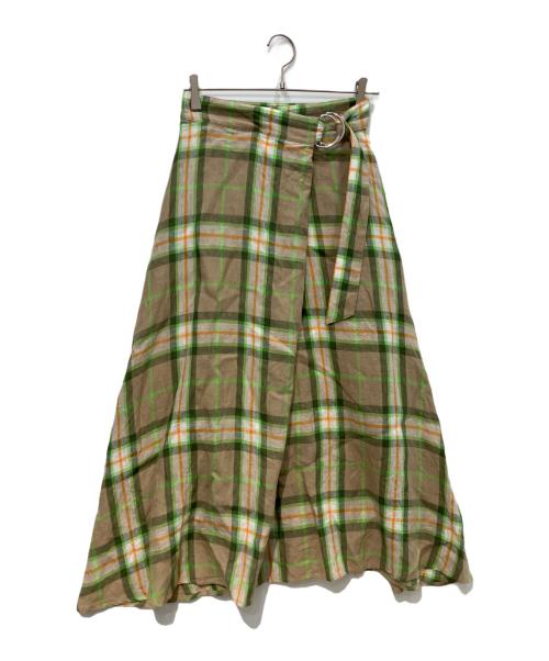O'NEIL OF DUBLIN（オニールオブダブリン）O'NEIL OF DUBLIN (オニールオブダブリン) リネンチェックスカート グリーン×ベージュ サイズ:40の古着・服飾アイテム