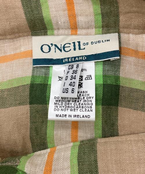 O'NEIL OF DUBLIN（オニールオブダブリン）O'NEIL OF DUBLIN (オニールオブダブリン) リネンチェックスカート グリーン×ベージュ サイズ:40の古着・服飾アイテム