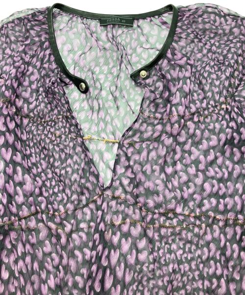 PRADA（プラダ）PRADA (プラダ) ハート柄シルクブラウス パープル サイズ:40の古着・服飾アイテム