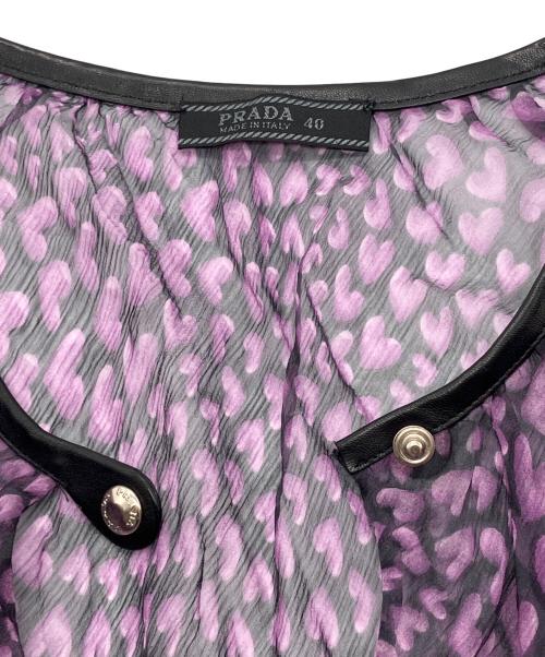 PRADA（プラダ）PRADA (プラダ) ハート柄シルクブラウス パープル サイズ:40の古着・服飾アイテム