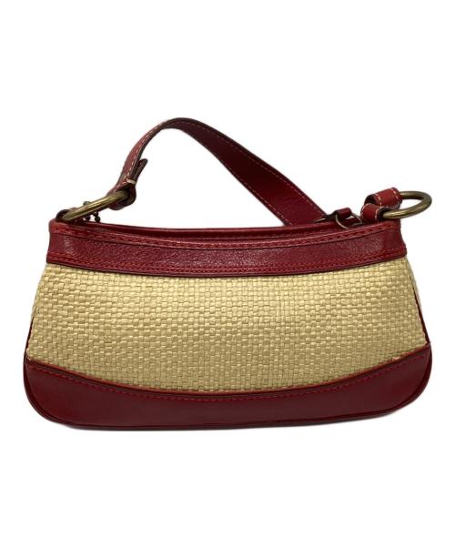 COACH（コーチ）COACH (コーチ) ストローレザーワンショルダーバッグ レッド×ベージュ サイズ:-の古着・服飾アイテム