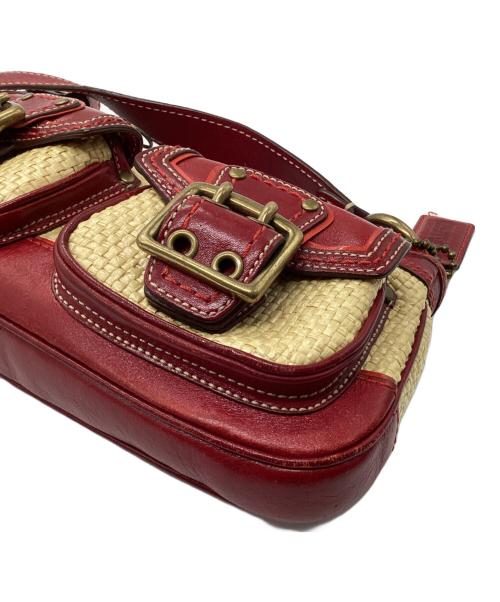 COACH（コーチ）COACH (コーチ) ストローレザーワンショルダーバッグ レッド×ベージュ サイズ:-の古着・服飾アイテム