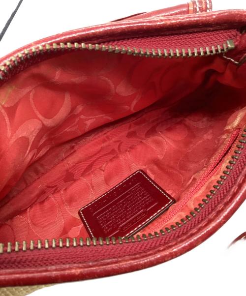 COACH（コーチ）COACH (コーチ) ストローレザーワンショルダーバッグ レッド×ベージュ サイズ:-の古着・服飾アイテム