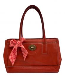 COACH（コーチ）の古着「ターンロックレザートートバッグ　」｜レッド