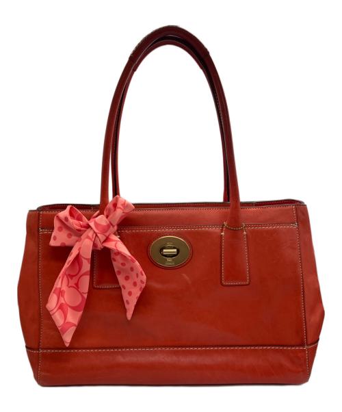 COACH（コーチ）COACH (コーチ) ターンロックレザートートバッグ　 レッドの古着・服飾アイテム