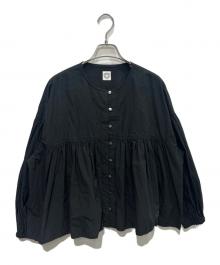 ORCIVAL（オーシバル）の古着「Cotton Poplin Gathered Long Sleeve Outer Shirt」｜ブラック