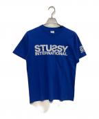 stussyステューシー）の古着「ラメプリントTシャツ　OLD　 USA製 銀タグ」｜ブルー