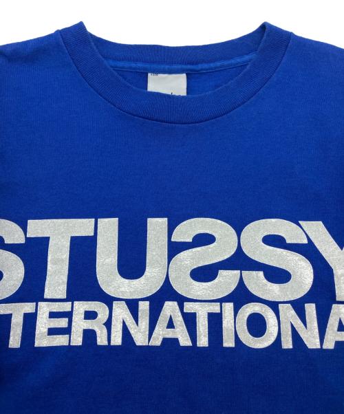 stussy（ステューシー）stussy (ステューシー) ラメプリントTシャツ　OLD　 USA製 銀タグ ブルー サイズ:Mの古着・服飾アイテム
