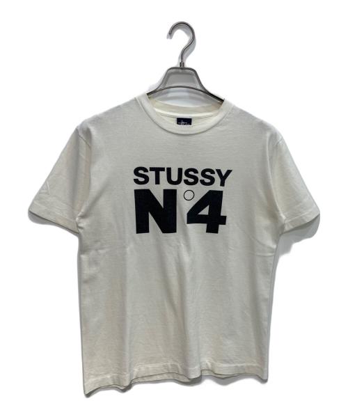 stussy（ステューシー）stussy (ステューシー) N4プリントTシャツ　OLD　USA製 紺タグ　 ホワイト サイズ:Mの古着・服飾アイテム