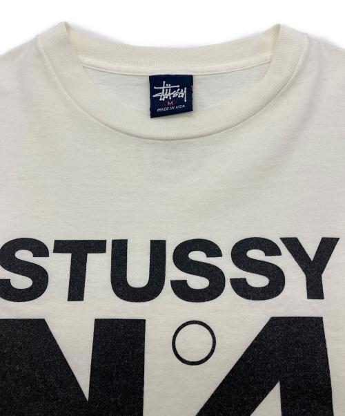 stussy（ステューシー）stussy (ステューシー) N4プリントTシャツ　OLD　USA製 紺タグ　 ホワイト サイズ:Mの古着・服飾アイテム