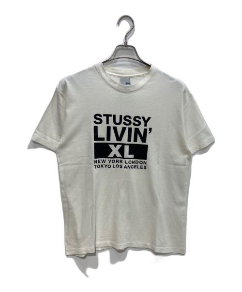 stussy（ステューシー）stussy (ステューシー) プリントTシャツ　OLD　USA製 銀タグ　 ホワイト サイズ:Mの古着・服飾アイテム