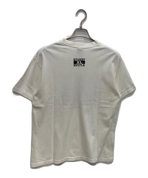 stussy（ステューシー）stussy (ステューシー) プリントTシャツ　OLD　USA製 銀タグ　 ホワイト サイズ:Mの古着・服飾アイテム