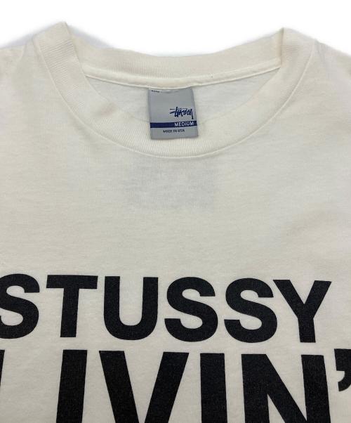 stussy（ステューシー）stussy (ステューシー) プリントTシャツ　OLD　USA製 銀タグ　 ホワイト サイズ:Mの古着・服飾アイテム