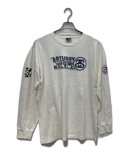stussy（ステューシー）stussy (ステューシー) 90sロングスリーブカットソー  OLD  USA製 紺タグ ホワイト サイズ:Lの古着・服飾アイテム