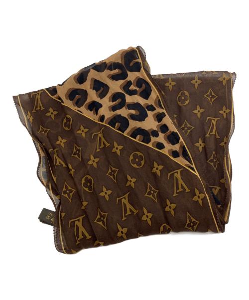 LOUIS VUITTON（ルイ ヴィトン）LOUIS VUITTON (ルイ ヴィトン) レオパード×モノグラムスカーフ ブラウンの古着・服飾アイテム