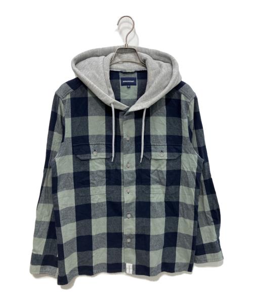 DESCENDANT（ディセンダント）DESCENDANT (ディセンダント) フード付ネルシャツ ネイビー×グレー サイズ:2の古着・服飾アイテム
