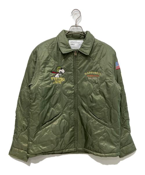 PEANUTS（ピーナッツ）PEANUTS (ピーナッツ) AVIREX (アヴィレックス) QUILTING JACKET FLYING ACE カーキ サイズ:Lの古着・服飾アイテム