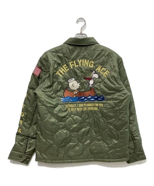 PEANUTS（ピーナッツ）PEANUTS (ピーナッツ) AVIREX (アヴィレックス) QUILTING JACKET FLYING ACE カーキ サイズ:Lの古着・服飾アイテム