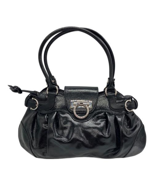 Salvatore Ferragamo（サルヴァトーレ フェラガモ）Salvatore Ferragamo (サルヴァトーレ フェラガモ) パテントレザー ガンチーニ ハンドバッグ　AU-21 6317 ブラックの古着・服飾アイテム