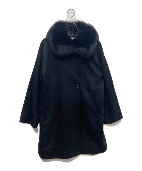Leilian（レリアン）LEILIAN (レリアン) フォックスショールカラーカシミヤコート ブラック サイズ:11の古着・服飾アイテム