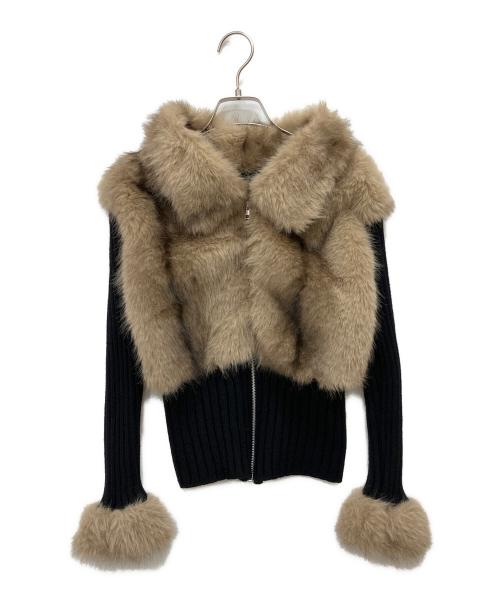 gienge（gienge）gienge (gienge) Fluffy fur edge knit tops ブラック サイズ:-の古着・服飾アイテム