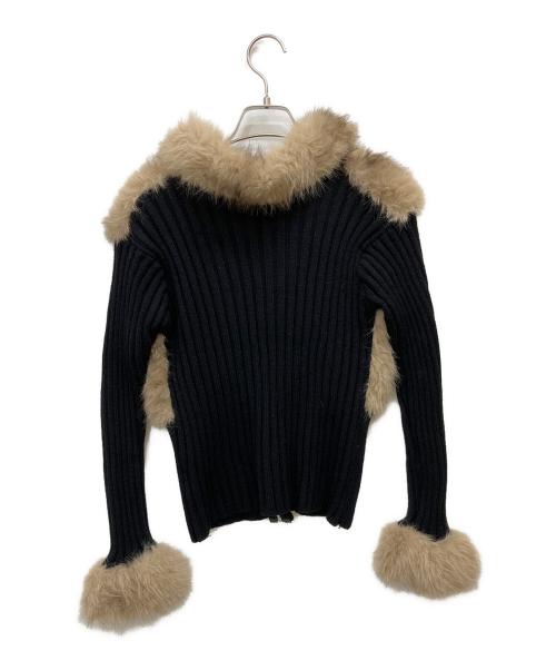 gienge（gienge）gienge (gienge) Fluffy fur edge knit tops ブラック サイズ:-の古着・服飾アイテム